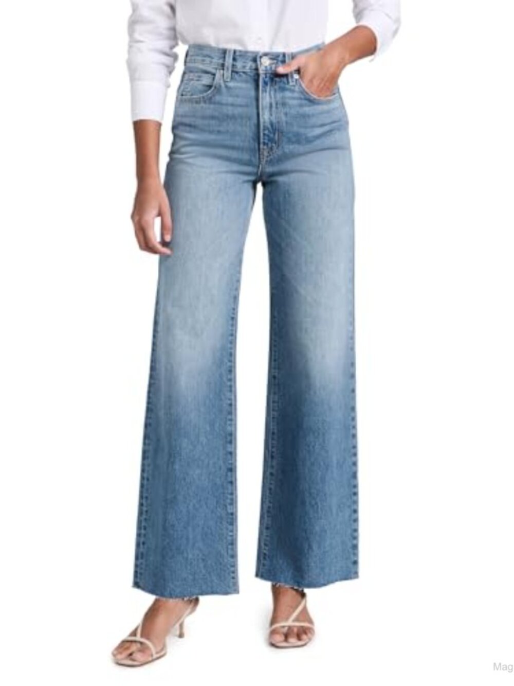 Wide Leg High Rise Pull On Non Stretch Cotton Jeans